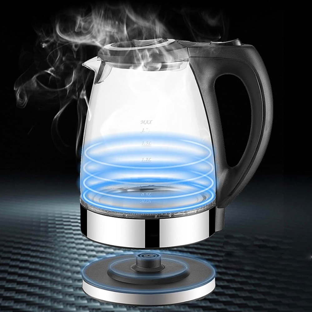 Bollitore scalda acqua elettrico caraffa in vetro e acciaio 1,7 litri 1800W  Boiled