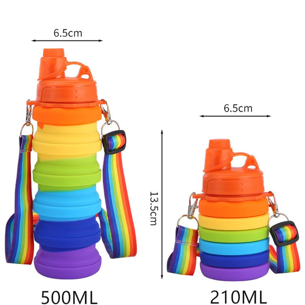 Rainbow Flex Bottle, Borraccia in Silicone Pieghevole da 500 ml