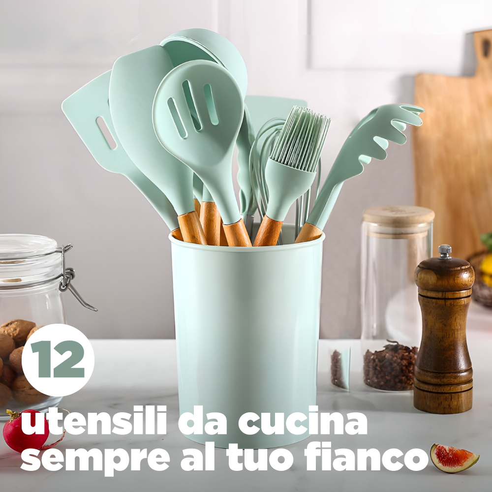 Pepe Nero Kitchen Utensil Set with Holder - Silicone Kitchen Utensils - Cooking Utensils - Utensil Set - Silicone Cooking Utensils - Cooking Utensils