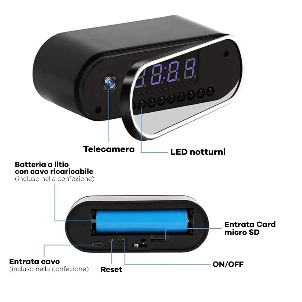 Security Clock, sveglia orologio digitale con telecamera di sicurezza