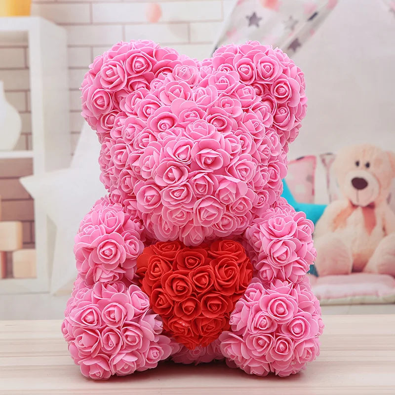 Teddyherz Valentinstagsbär aus künstlichen Rosen mit Herzen in verschi –  FLR International