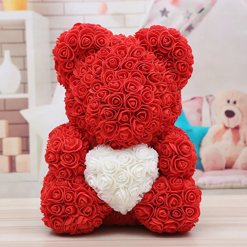Teddy Heart San Valentino orsetto in rose artificiali con cuore