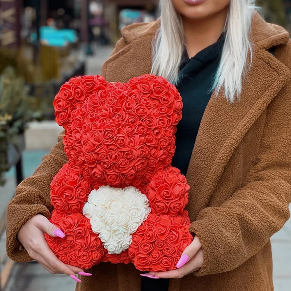Teddy Heart Valentine's Day bear in artificial roses with hearts in various  colours
