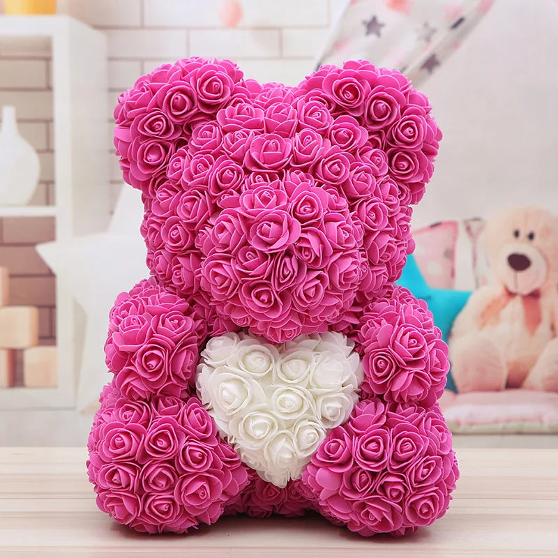 Teddy Heart San Valentino orsetto in rose artificiali con cuore