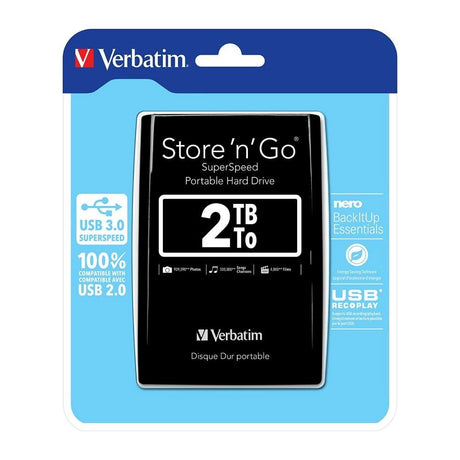Verbatim Store 'N' Go ,2 Tb- Hard Disk Esterno Portatile, USB 3.0, Nero